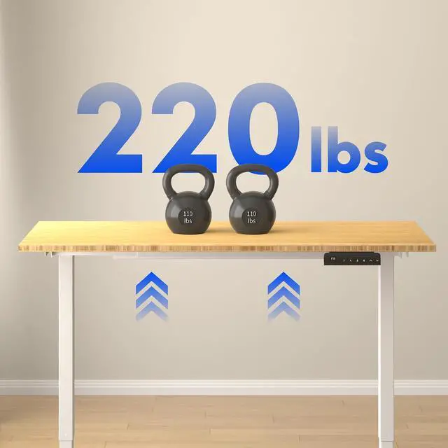 Alt view image 5 of 5 - E3 Bamboo Dual Motor 60 x 30 Electric Standing Desk Sit Stand Up Desk, Holds 220 lbs, Adjustable Height w/Memory Presets, Solid Bamboo Desktop & White Frame, Ships in 2 Boxes
