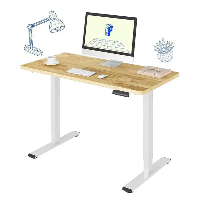 Main image of E3 Solid Wood Dual Motor Electric Standing Desk 48 x 24 Sit Stand Desk, Holds 220 lbs, Adjustable Height w/Memory Presets, Butcher Block Rubberwood Desktop & White Frame, Ships in 2 Boxes