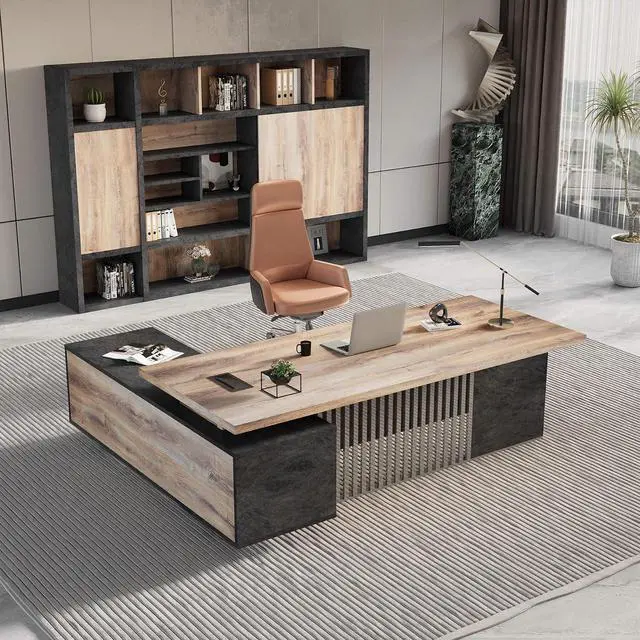 Alt view image 3 of 7 - Executive Desk with Privacy Panel, Large Office Desk for Small Business, Computer Desk with Drawers & Storage Cabinets, Thick One-Piece Tabletop (Right Return, 78.7")