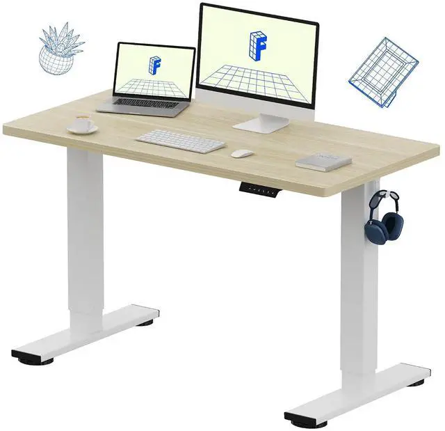 Main image of EN1 One-Piece Standing Desk, 48"x24" Seamless Desktop Electric Height Adjustable Desk for Home Office, Multi-Monitor Setups & Easy Assembly, White Wood Grain