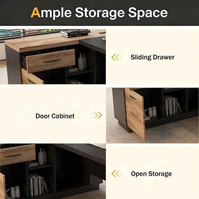 Alt view image 7 of 7 - 78.74 Inch L Shaped Office Desk with Drawers & Built-in Power Access, Large Executive Workstation with Storage Cabinet, Modern Wooden Desk for Business or Home Office (claybank, Right)