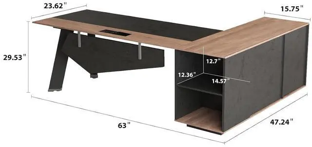 Alt view image 2 of 6 - 63 L-Shaped Office Desk with Built-in Power Outlet, Reversible Executive Desk with Storage Cabinet, Modern Home Office Desk for Corner Workspaces