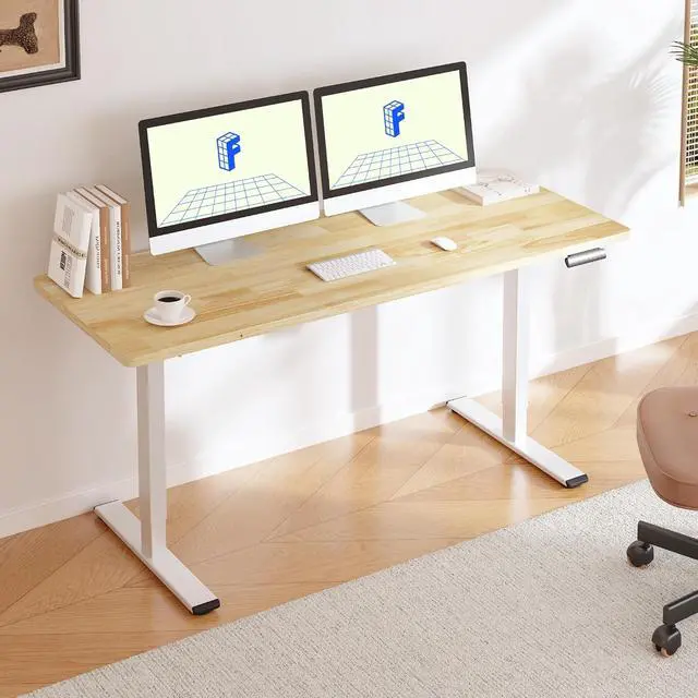 Alt view image 2 of 7 - E3 Solid Wood Dual Motor 71 x 30 Electric Standing Desk Sit Stand Desk, Holds 220 lbs, Adjustable Height w/Memory Presets, Butcher Block Rubberwood Desktop & White Frame, Ships in 2 Boxes
