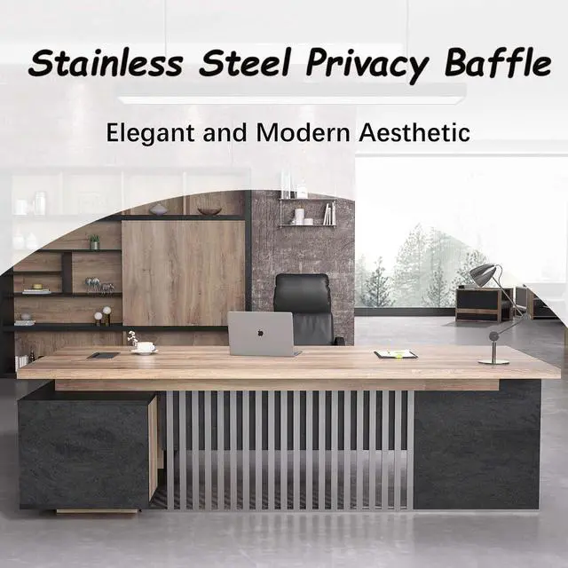 Alt view image 4 of 7 - Executive Desk with Privacy Panel, Large Office Desk for Small Business, Computer Desk with Drawers & Storage Cabinets, Thick One-Piece Tabletop (Left Return, 78.7")