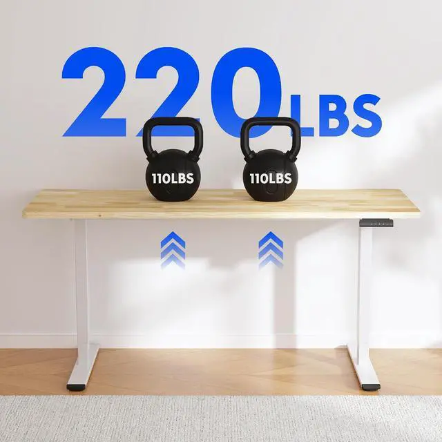 Alt view image 6 of 7 - E3 Solid Wood Dual Motor 71 x 30 Electric Standing Desk Sit Stand Desk, Holds 220 lbs, Adjustable Height w/Memory Presets, Butcher Block Rubberwood Desktop & White Frame, Ships in 2 Boxes