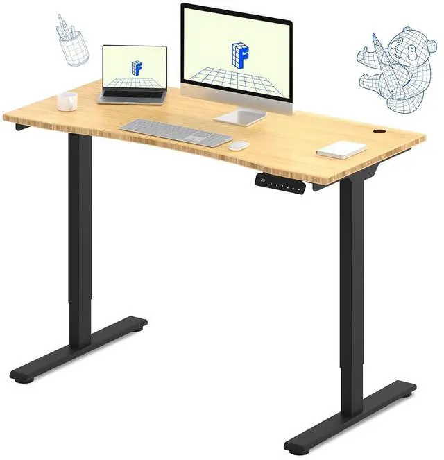 Main image of E3 Bamboo Dual Motor Electric Standing Desk 48 x 24 Sit Stand Up Desk, Holds 220 lbs, Adjustable Height w/Memory Presets, Solid Bamboo Curved Desktop & Black Frame, Ships in 2 Boxes
