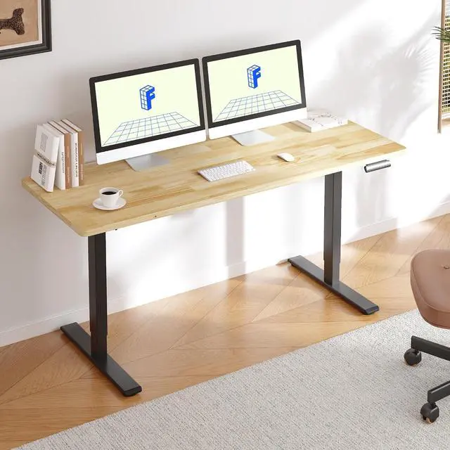 Alt view image 2 of 7 - E3 Solid Wood Dual Motor Electric Standing Desk 48 x 24 Sit Stand Desk, Holds 220 lbs, Adjustable Height w/Memory Presets, Butcher Block Rubberwood Desktop & Black Frame, Ships in 2 Boxes