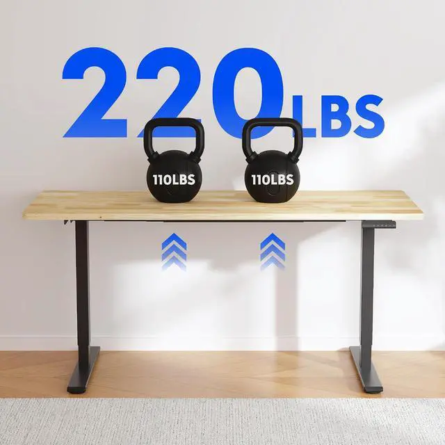 Alt view image 6 of 7 - E3 Solid Wood Dual Motor Electric Standing Desk 48 x 24 Sit Stand Desk, Holds 220 lbs, Adjustable Height w/Memory Presets, Butcher Block Rubberwood Desktop & Black Frame, Ships in 2 Boxes