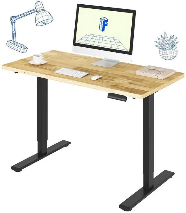 Main image of E3 Solid Wood Dual Motor Electric Standing Desk 48 x 24 Sit Stand Desk, Holds 220 lbs, Adjustable Height w/Memory Presets, Butcher Block Rubberwood Desktop & Black Frame, Ships in 2 Boxes