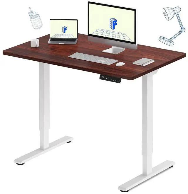 Main image of E3 Dual Motor Electric Standing Desk 48 x 24 Sit Stand Up Desk, Holds 220 lbs, Adjustable Height w/Memory Presets, One-Piece Mahogany Desktop & White Frame, Ships in 2 Boxes