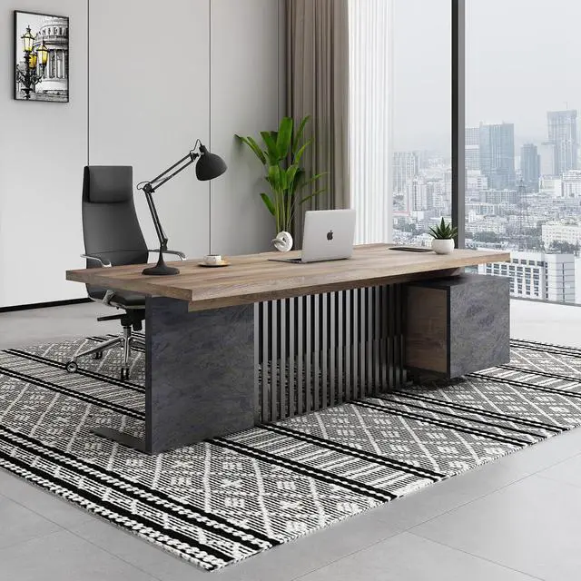 Alt view image 7 of 7 - Executive Desk with Privacy Panel, Large Office Desk for Small Business, Computer Desk with Drawers & Storage Cabinets, Thick One-Piece Tabletop (Right Return, 70.86")