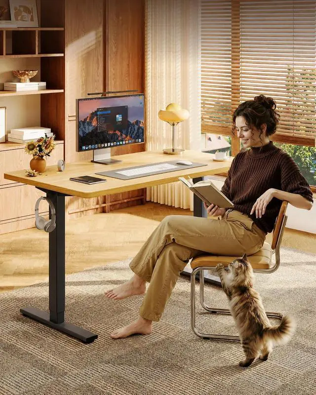 Alt view image 2 of 7 - EN1 One-Piece Standing Desk, 48"x24" Seamless Desktop Electric Height Adjustable Desk for Home Office, Multi-Monitor Setups & Easy Assembly, Maple (Black Frame)