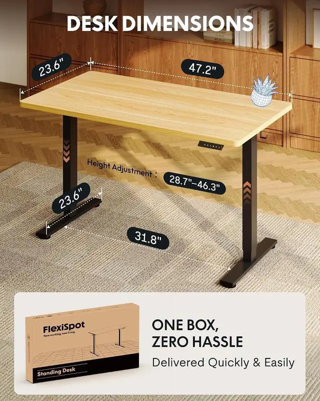 Alt view image 5 of 7 - EN1 One-Piece Standing Desk, 48"x24" Seamless Desktop Electric Height Adjustable Desk for Home Office, Multi-Monitor Setups & Easy Assembly, Maple (Black Frame)