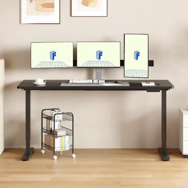 Alt view image 2 of 5 - E3 Dual Motor 60 x 24 Electric Standing Desk Sit Stand Up Desk, Holds 220 lbs, Adjustable Height w/Memory Presets, One-Piece Mahogany Desktop & Black Frame, Ships in 2 Boxes