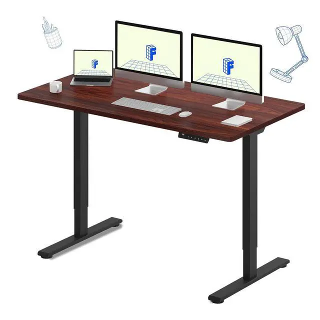 Main image of E3 Dual Motor 60 x 24 Electric Standing Desk Sit Stand Up Desk, Holds 220 lbs, Adjustable Height w/Memory Presets, One-Piece Mahogany Desktop & Black Frame, Ships in 2 Boxes