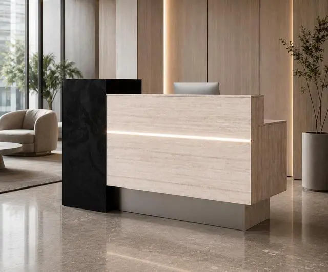 Main image of 71" Reception Desk with Counter, Front Desk Counter with LED Lighting, Locking Drawers, Open Cubby Compartments, Cable Grommet and Reversible Side Shelf for Office, Salon, Retail, Clinic