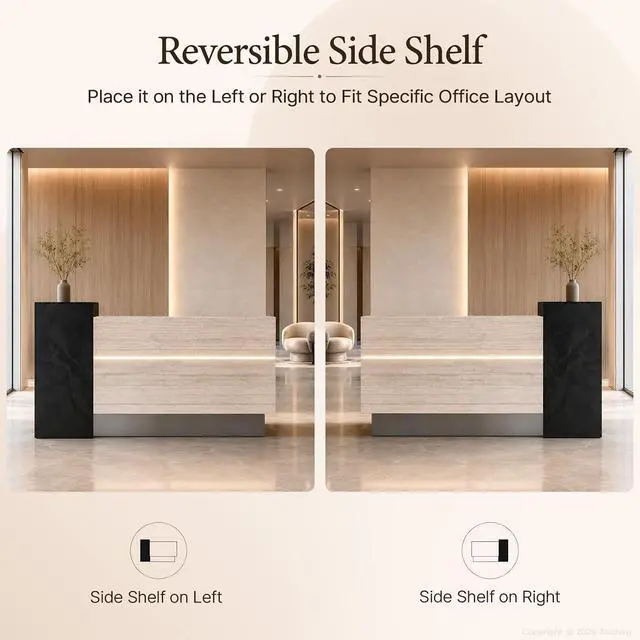 Alt view image 4 of 7 - 71" Reception Desk with Counter, Front Desk Counter with LED Lighting, Locking Drawers, Open Cubby Compartments, Cable Grommet and Reversible Side Shelf for Office, Salon, Retail, Clinic