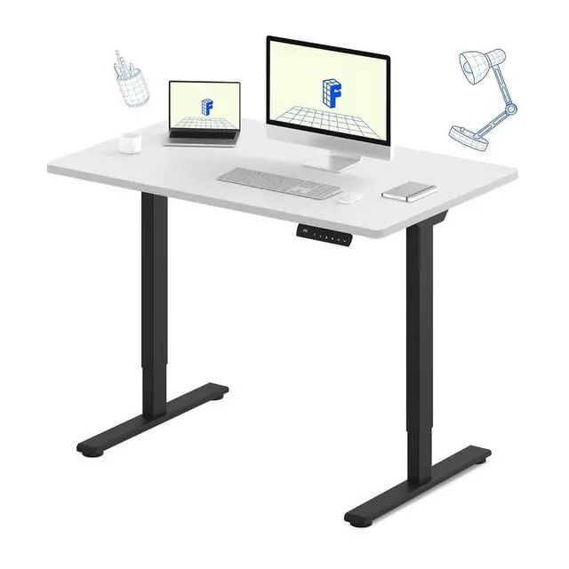 Main image of E3 Dual Motor Electric Standing Desk 48 x 24 Sit Stand Up Desk, Holds 220 lbs, Adjustable Height w/Memory Presets, One-Piece White Desktop & Black Frame, Ships in 2 Boxes