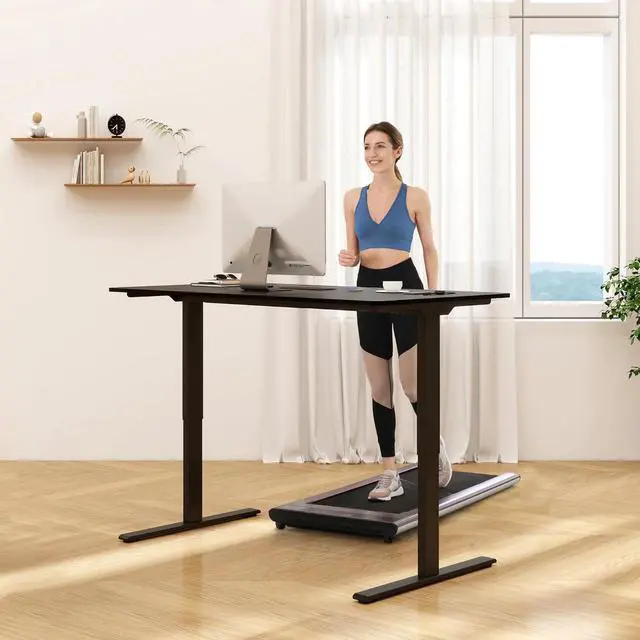 Alt view image 2 of 5 - E3 Dual Motor Electric Standing Desk 48 x 24 Sit Stand Up Desk, Holds 220 lbs, Adjustable Height w/Memory Presets, One-Piece Mahogany Desktop & Black Frame, Ships in 2 Boxes