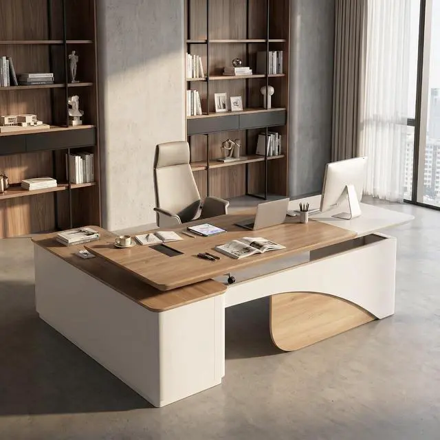 Alt view image 3 of 7 - 86" L Shaped Adjustable Height Executive Desk with Drawers and Cabinet, White Electric Stand Up Desk with LED, Functions 4-Preset Memory, Power Outlets, 2.36" Thickened Desktop for Office