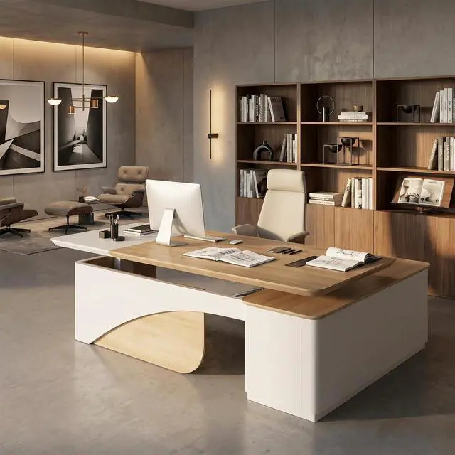Alt view image 3 of 7 - 86" L Shaped Adjustable Height Executive Desk with Drawers and Cabinet, White Electric Stand Up Desk with LED, Functions 4-Preset Memory, Power Outlets, 2.36" Thickened Desktop for Office