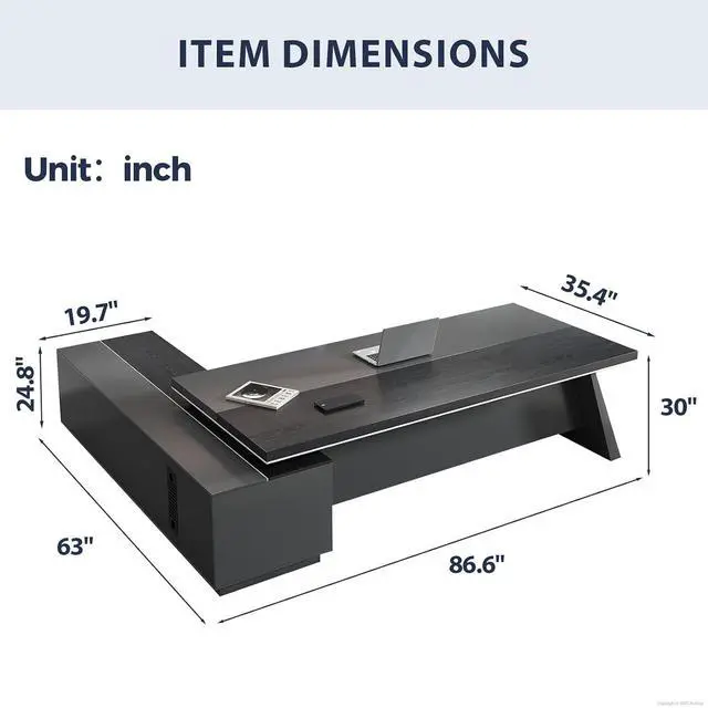 Alt view image 2 of 7 - 87" Executive Office Desk with Power Outlets & USB Ports, L-Shaped Executive Computer Desk with Drawers, Enclosed Cabinet, Ventilated CPU Compartment (Right Return, 87" L x 63" W x 30" H)