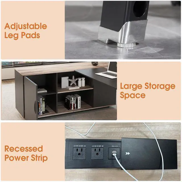 Alt view image 6 of 7 - 63 inches Executive Desk and 47" lateral File Cabinet, L-Shaped Desk with Storage Shelves and Doors, Modern Business Furniture Desk,Writing Table Computer Desk for Home Office, Brown and Black