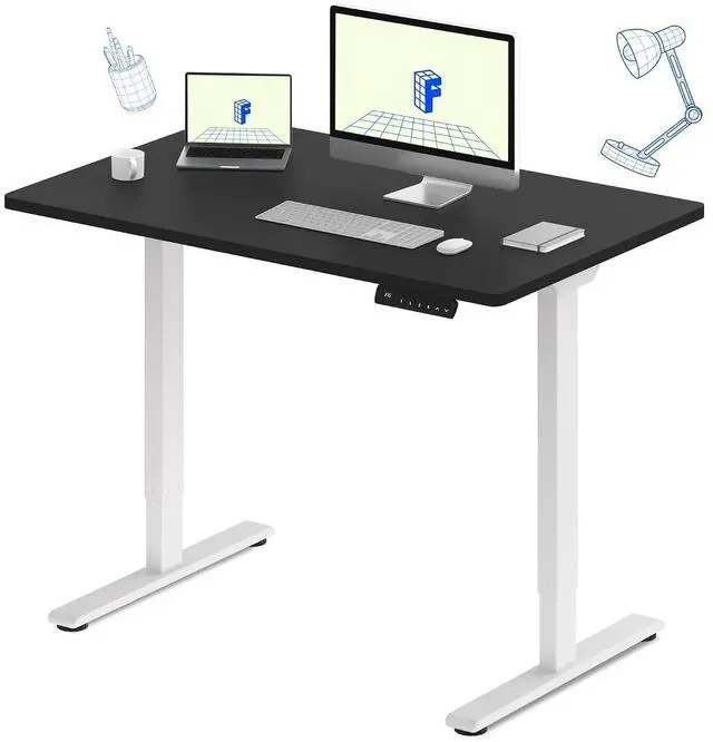Main image of E3 Dual Motor Electric Standing Desk 48 x 24 Sit Stand Up Desk, Holds 220 lbs, Adjustable Height w/Memory Presets, One-Piece Black Desktop & White Frame, Ships in 2 Boxes