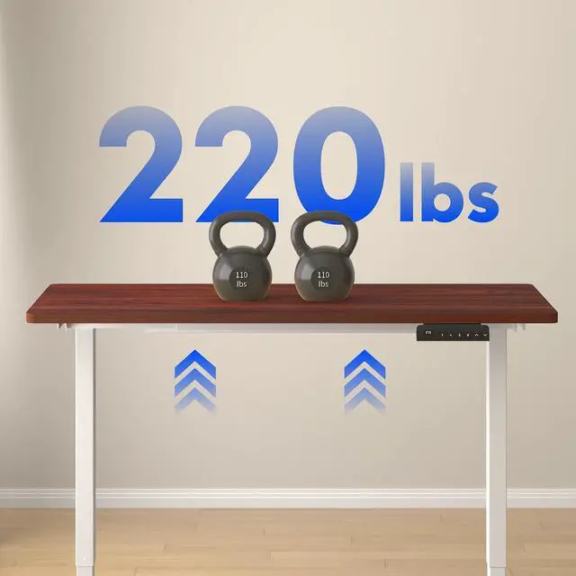 Alt view image 4 of 4 - E3 Dual Motor Electric Standing Desk 48 x 24 Sit Stand Up Desk, Holds 220 lbs, Adjustable Height w/Memory Presets, One-Piece Mahogany Desktop & White Frame, Ships in 2 Boxes