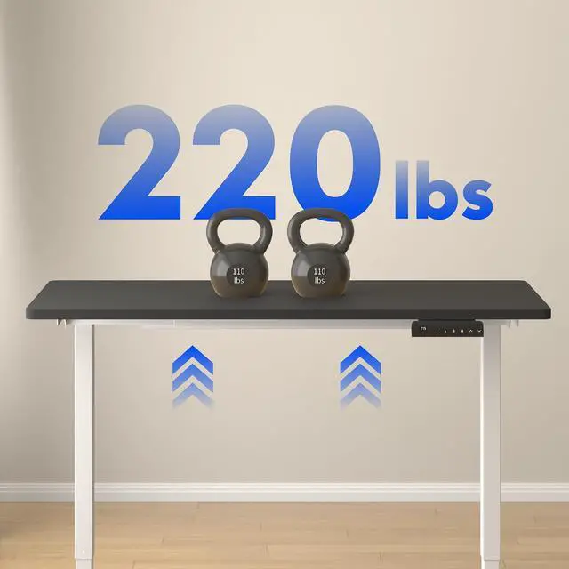 Alt view image 4 of 4 - E3 Dual Motor 60 x 24 Electric Standing Desk Sit Stand Up Desk, Holds 220 lbs, Adjustable Height w/Memory Presets, One-Piece Black Desktop & White Frame, Ships in 2 Boxes