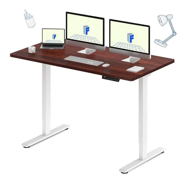 Main image of E3 Dual Motor 60 x 24 Electric Standing Desk Sit Stand Up Desk, Holds 220 lbs, Adjustable Height w/Memory Presets, One-Piece Mahogany Desktop & White Frame, Ships in 2 Boxes