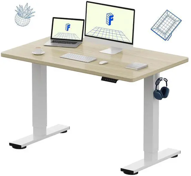 Main image of EN1 One-Piece Standing Desk with 1-Inch Thick Seamless Desktop, 48"x30" Electric Height Adjustable Desk for Home Office, Multi-Monitor Setups & Easy Assembly, White Wood Grain