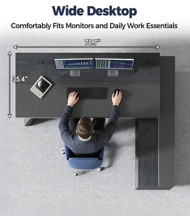 Alt view image 7 of 7 - 87" Executive Office Desk with Power Outlets & USB Ports, L-Shaped Executive Computer Desk with Drawers, Enclosed Cabinet, Ventilated CPU Compartment (Right Return, 87" L x 63" W x 30" H)