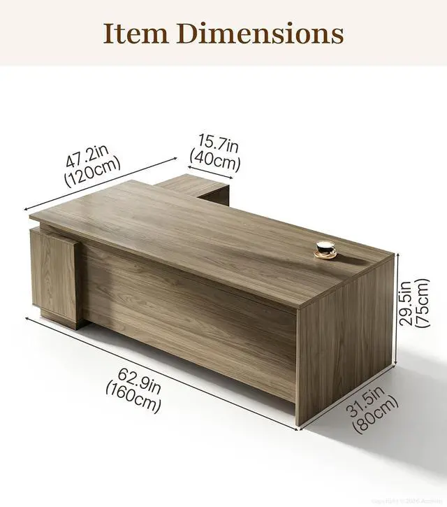 Alt view image 2 of 7 - 63" Executive Office Desk with Power Outlets & USB Ports, Reversible L-Shaped Computer Desk Corner Desk with Storage Drawers & Open Shelving - Home Office Desk (Black Walnut)