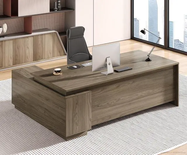 Main image of 63" Executive Office Desk with Power Outlets & USB Ports, Reversible L-Shaped Computer Desk Corner Desk with Storage Drawers & Open Shelving - Home Office Desk (Black Walnut)