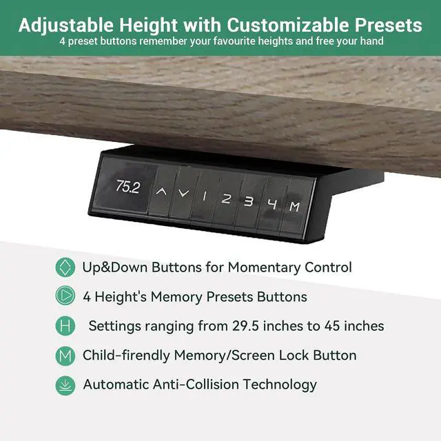 Alt view image 3 of 6 - 70.87IN Adjustable Heigh L Shaped Executive Desk with Drawers, Modern Executive Standing Home Office Desk w/Universal Charging Ports, Large Business Workstation w/Cord Management,Black and Warm Oak