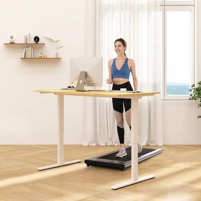 Alt view image 2 of 5 - E3 Bamboo Dual Motor 60 x 30 Electric Standing Desk Sit Stand Up Desk, Holds 220 lbs, Adjustable Height w/Memory Presets, Solid Bamboo Desktop & White Frame, Ships in 2 Boxes