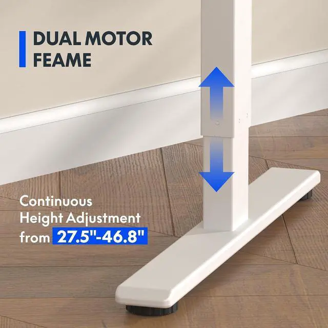 Alt view image 2 of 4 - E3 Dual Motor Electric Standing Desk 55 x 28 Sit Stand Up Desk, Holds 220 lbs, Adjustable Height w/Memory Presets, One-Piece Special Walnut Desktop & White Frame, Ships in 2 Boxes