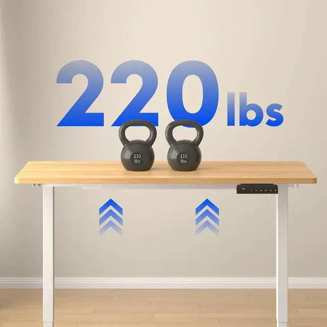 Alt view image 5 of 5 - E3 Dual Motor Electric Standing Desk 55 x 28 Sit Stand Up Desk, Holds 220 lbs, Adjustable Height w/Memory Presets, One-Piece Maple Desktop & White Frame, Ships in 2 Boxes