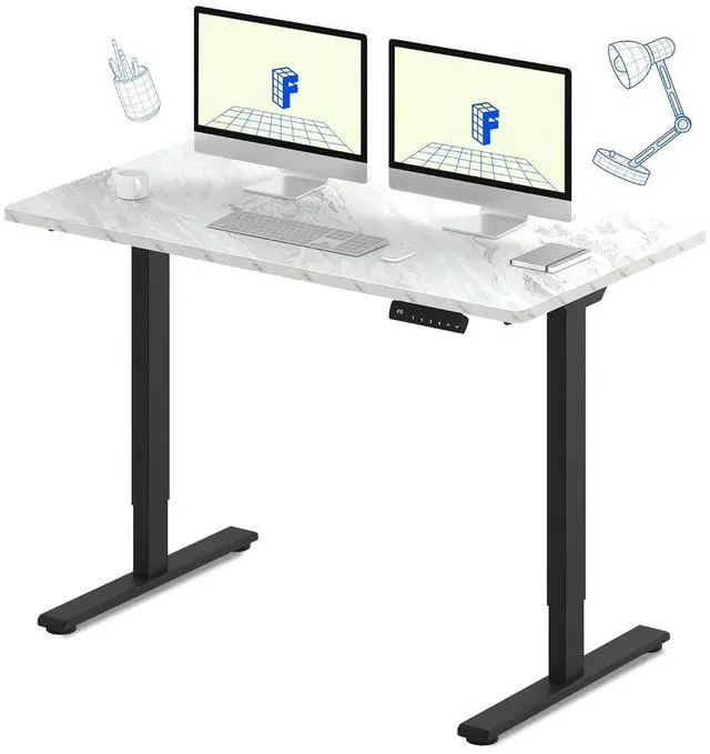 Main image of E3 Dual Motor Electric Standing Desk 55 x 28 Sit Stand Up Desk, Holds 220 lbs, Adjustable Height w/Memory Presets, One-Piece Marble Grey Desktop & Black Frame, Ships in 2 Boxes