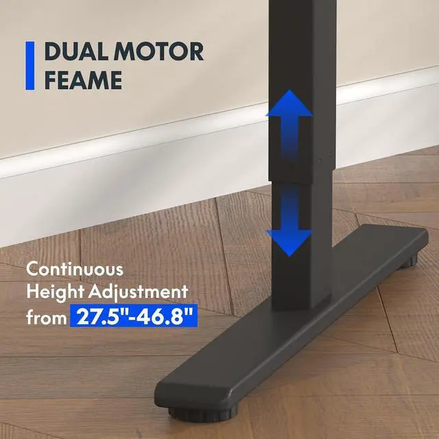 Alt view image 3 of 4 - E3 Dual Motor 60 x 24 Electric Standing Desk Sit Stand Up Desk, Holds 220 lbs, Adjustable Height w/Memory Presets, One-Piece White Desktop & Black Frame, Ships in 2 Boxes