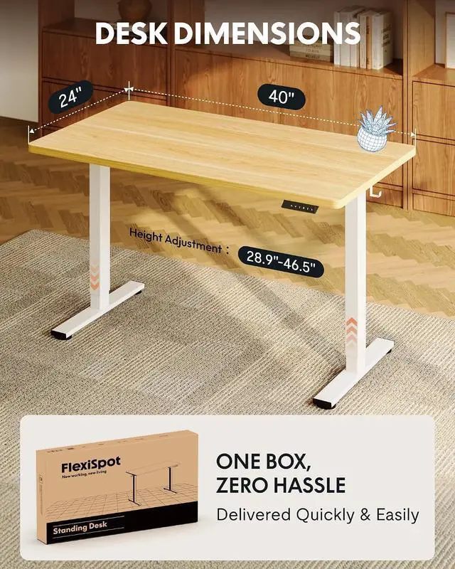 Alt view image 6 of 7 - EN1 One-Piece Standing Desk, 40"x24" Seamless Desktop Electric Height Adjustable Desk for Home Office, Multi-Monitor Setups & Easy Assembly, Maple
