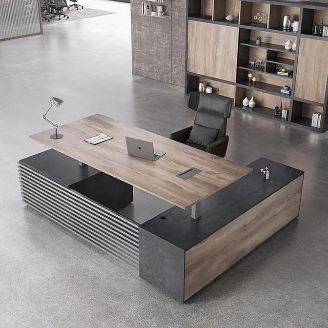 Main image of 78.74IN Adjustable Heigh L Shaped Executive Desk with Drawers, Modern Executive Standing Home Office Desk w/Universal Charging Ports, Large Business Workstation w/Cord Management,Black and Warm Oak