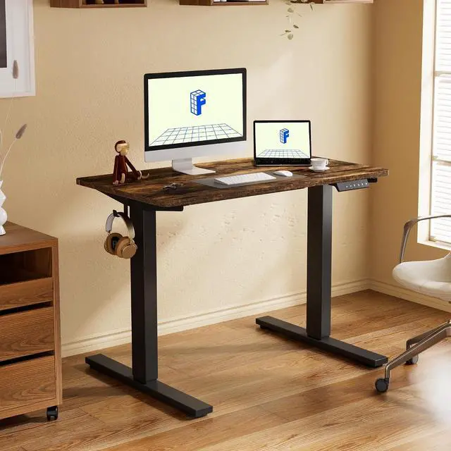 Alt view image 6 of 7 - EN1 One-Piece Electric Height Adjustable Standing Desk, 48 x 24 Inches Electric Sit Stand Desk Home Office Desks (Black Frame + Rustic Top, 2 Packages)