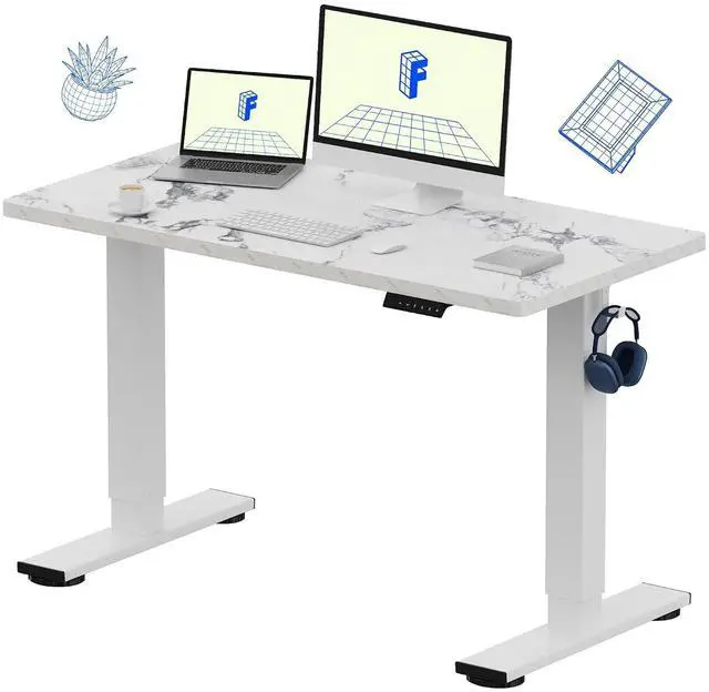Main image of EN1 One-Piece Standing Desk with 1-Inch Thick Seamless Desktop, 48"x24" Electric Height Adjustable Desk for Home Office, Multi-Monitor Setups & Easy Assembly, Marble Gray