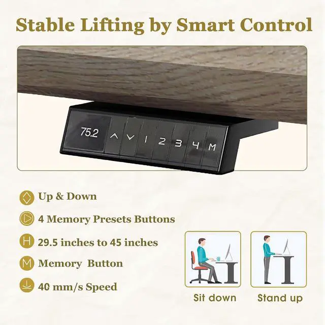 Alt view image 3 of 6 - 78.74IN Adjustable Heigh L Shaped Executive Desk with Drawers, Modern Executive Standing Home Office Desk w/Universal Charging Ports, Large Business Workstation w/Cord Management,Black and Warm Oak