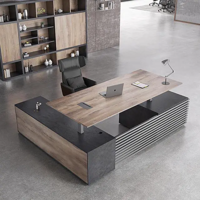 Main image of 78.74IN Adjustable Heigh L Shaped Executive Desk with Drawers, Modern Executive Standing Home Office Desk w/Universal Charging Ports, Large Business Workstation w/Cord Management,Black and Warm Oak