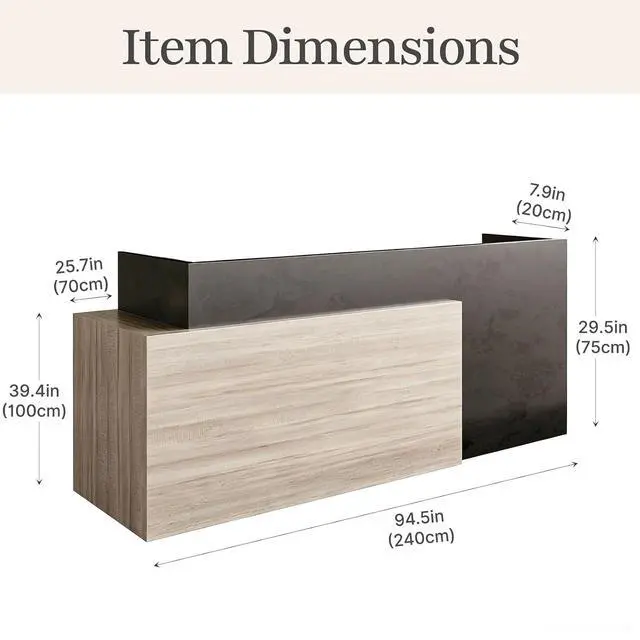 Alt view image 2 of 7 - 94.5 in Luxury Two Person Reception Desk, Commercial Front Desk Counter with 2 Cable Grommets, Extra Long Reception Counter for Office, Clinic, Lobby, Hotel (Right)