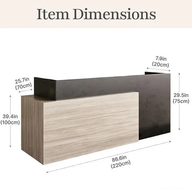 Alt view image 2 of 7 - 86.6 in Luxury Two Person Reception Desk, Commercial Front Desk Counter with 2 Cable Grommets, Extra Long Reception Counter for Office, Clinic, Lobby, Hotel (Right)