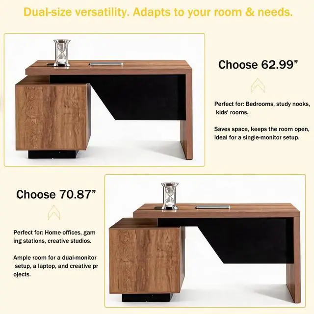 Alt view image 5 of 6 - Modern Executive Office Desk 63", Computer Desk with Drawer, File Drawer, Professional Office Table with Storage Cabinet & Cable Management Box, 1.8" Thick Desktop with Privacy Panel (Mahogany, Left)